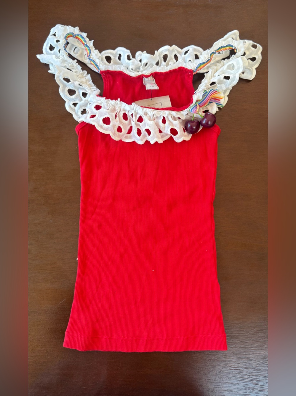 Petro Zillia Red Knit Tank with White Eyelet Accent
